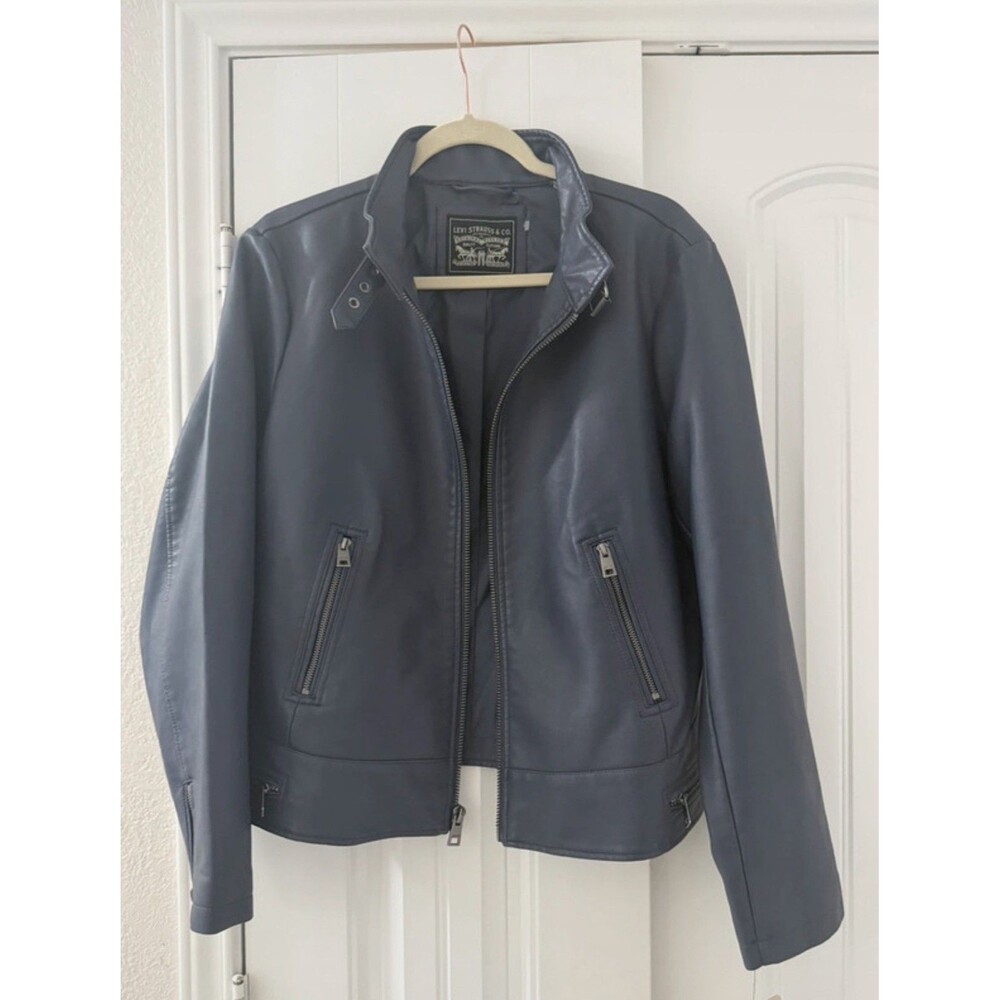 Levi’s Ladies Navy Blue Faux Vegan Leather Zip Biker Jacket Women’s Size XL NWT